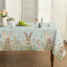Easter Tablecloth 60 x 120 Inch Rectangular Green Easter Bunny Flowers Seasona