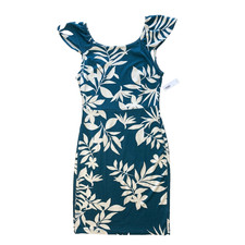 Old Navy Dress Womens Small NEW Green Ruffle Sheath Tropical Floral Ponte Knit