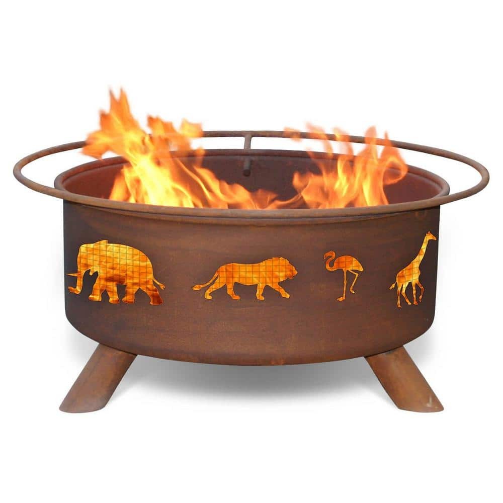 Safari 29 in. x 18 in. Round Steel Wood Burning Fire Pit in Rust with Grill and
