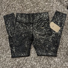 Nike One Dri-Fit Leggings Girls Black Gold Metallic Stars NEW Size M