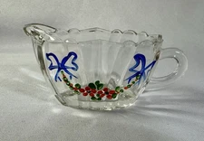 Vintage Cream Bowl With Hand Painted Flowers, Scalloped Edges