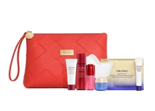 Shiseido Vital Perfection Eye Cream Mask Essence Serum Red Bag 7-Pc Travel Set