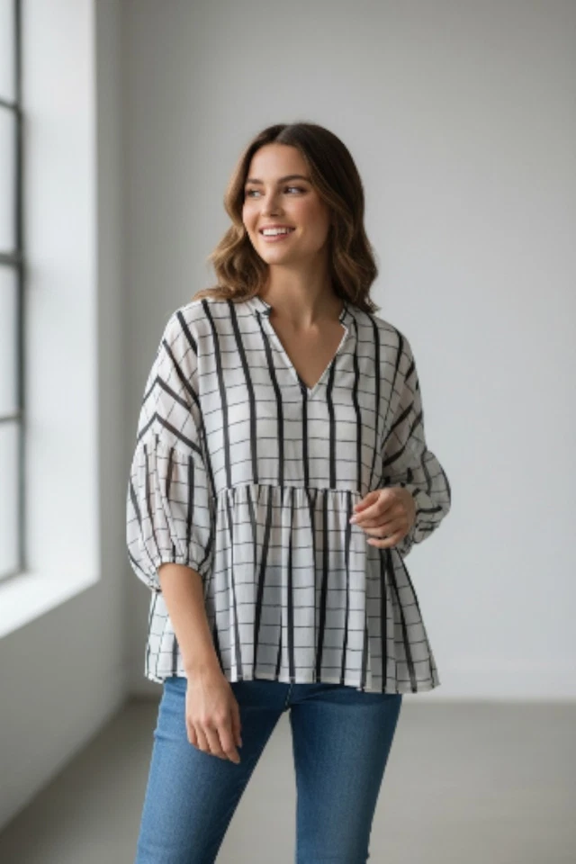 THE ARK Check Relaxed Fit Top SZ M THE SUMMIT BLOUSE - image 3 of 4