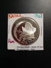 Sterling Silver Coin - Great Seal Of The State Of Kansas 1861 - 33 grams 84.83 per troy oz