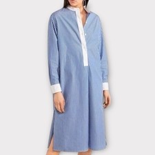 Tory Burch Striped Poplin Shirt Dress Size 6 Blue Long Sleeve