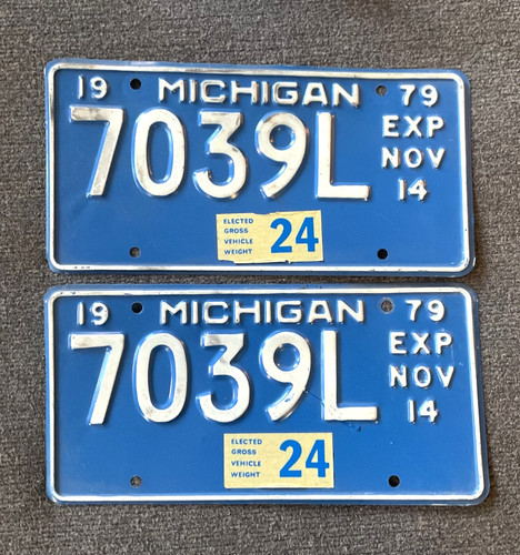 RARE 1979 MICHIGAN HALF YEAR LICENSE PLATE PLATES PAIR ORIGINAL 24 GROSS WEIGHT