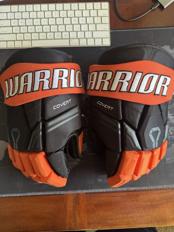 WARRIOR Covert QRE30 QRE 30 gloves black orange 15” Inch 38 CM USED Oilers Ducks