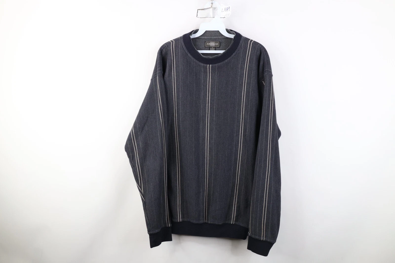 Vintage 90s Streetwear Mens Size XL Striped Thermal Knit Crewneck Sweatshirt