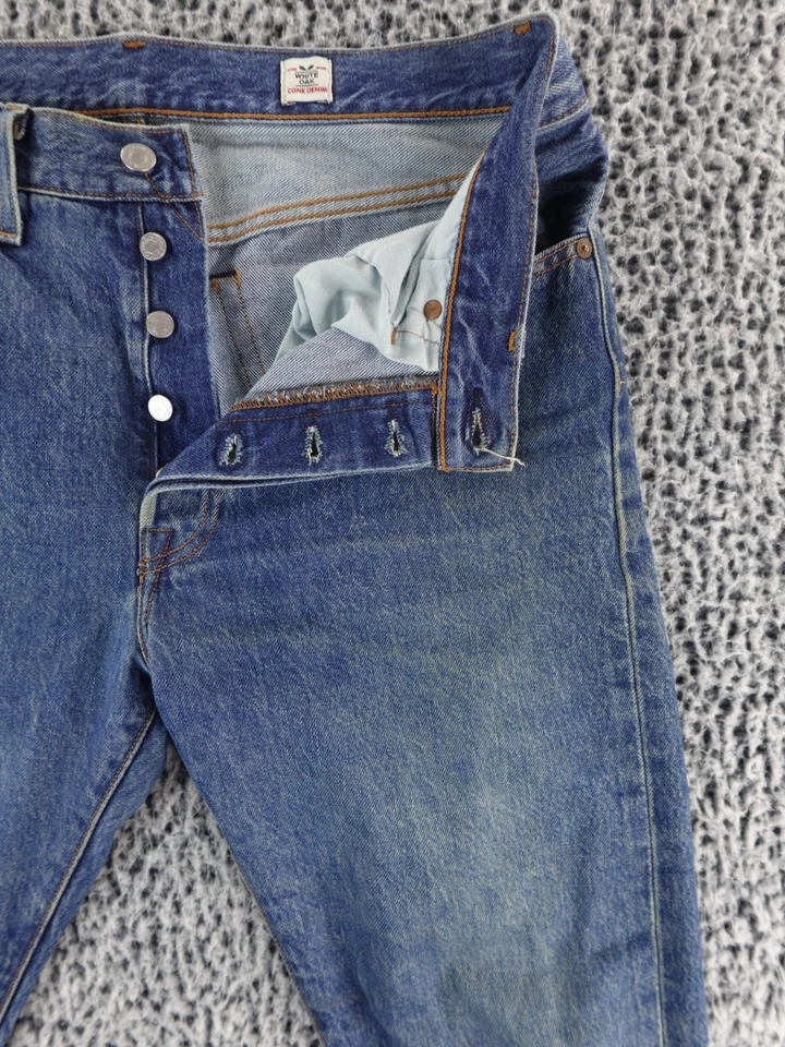 Men's Levi 501 Slim 30x30 Selvedge White Oak Cone Denim Blue Jeans - Image 3 of 4