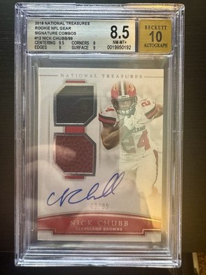 2018 Panini National Treasures - Rookie Nfl Gear Signature Combos Nick Chubb /99