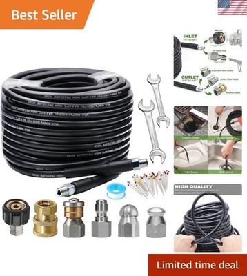 Complete 100FT Sewer Jetting Kit - Button Nose & Rotating Nozzles for Blockages