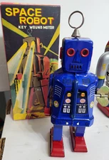 BLUE Space Robot Tin Windup Vintage Retro Schylling MS403 toy