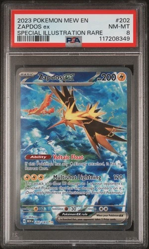 2023 POKEMON MEW EN-151 SPECIAL ILLUSTRATION RARE #202 ZAPDOS EX PSA 8