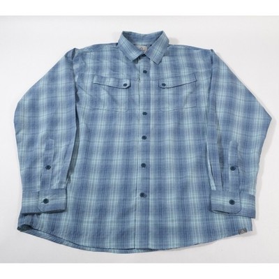 Ascend Mens Blue Plaid Long Sleeve Button Down Hiking Shirt Ventilated Back XL