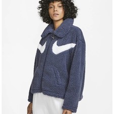 NWT Nike Sportswear Swoosh Sherpa Blue/White Jacket Women's Size L DD5620-437 