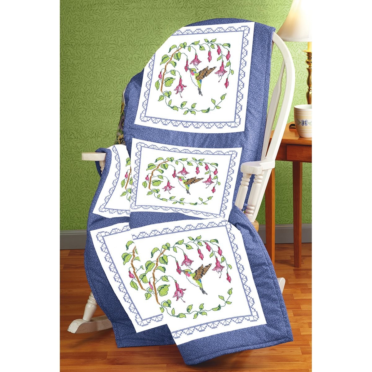 Janlynn Hummingbird Quilt Block Stamped Cross Stitch, 18 by 