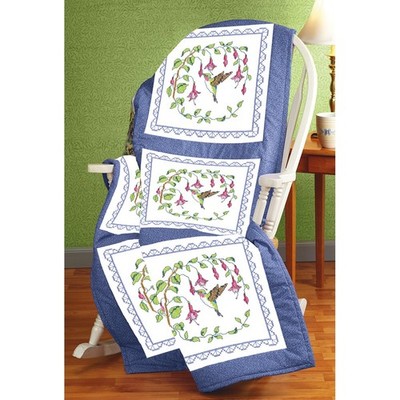 Janlynn Hummingbird Quilt Block Stamped Cross Stitch, 18 by 18-Inch