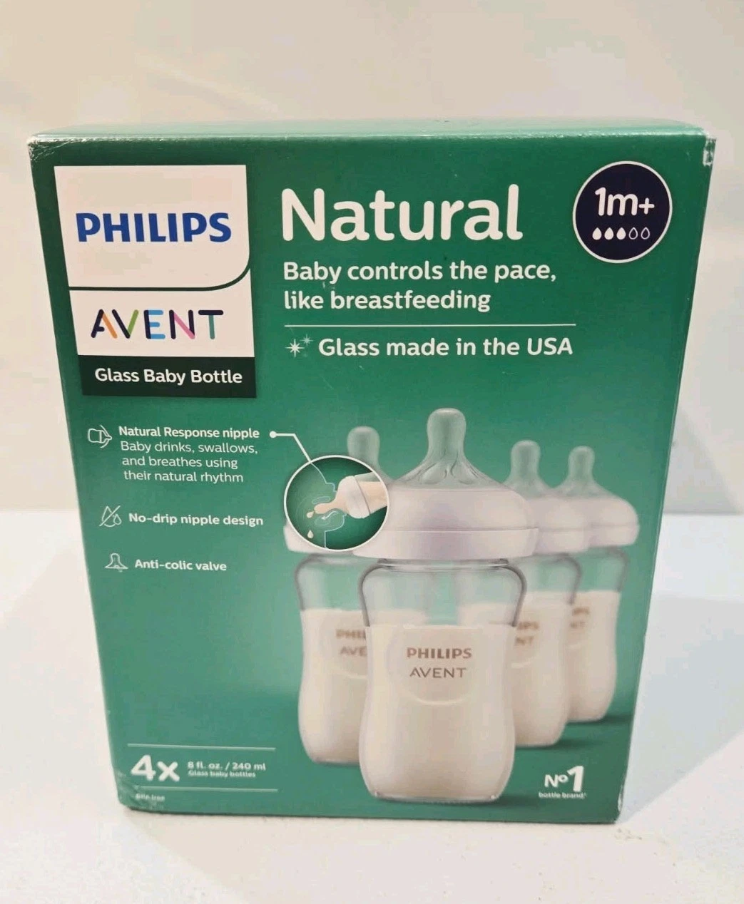Philips Avent Natural Glass Baby Bottles 8oz (240ml) 4-Pack. Open Box, New.