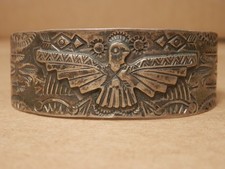 1930's Fred Harvey Era Navajo Sterling Silver Applied Thunderbird Cuff Bracelet