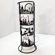 Signature Stacking 4 Cup Mug Set Big Cities, New York, Los Angeles,Paris, London
