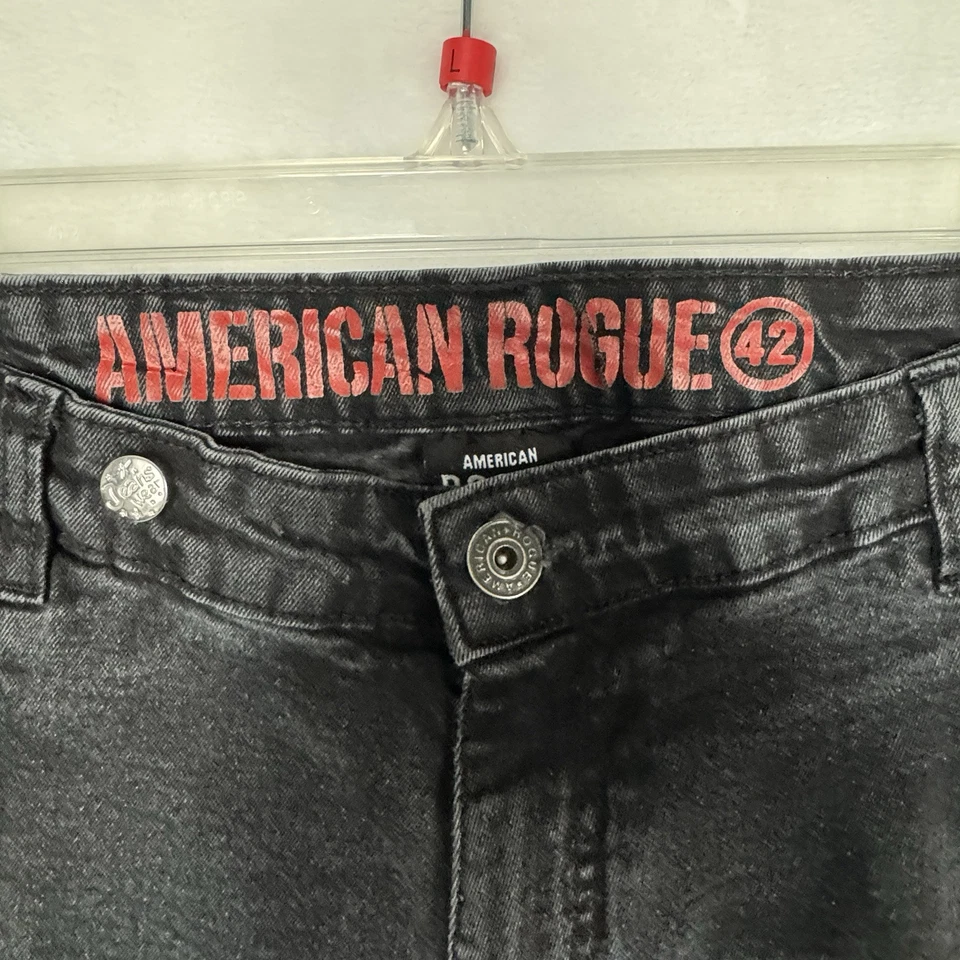 Pantalones Cortos American Rogue Hombres Envejecidos Talla 42 Negro Rojo Parche Rasgado De Colección Punk Foto 4 de 4