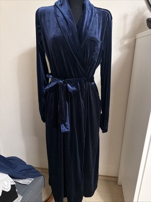 Ralph Lauren Blue Velvet Kimono Morgenmantel Damen Gürtel Gr S Neu Kleid Schick