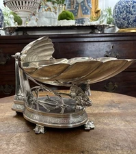 Silver Edwardian Ornate Antique Silverplate Centerpiece Fruit Bowl Eagle Shell