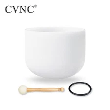 CVNC 432Hz 8"F Heart Chakra Frosted Crystal Singing Bowl W/Mallet & O-ring Gift