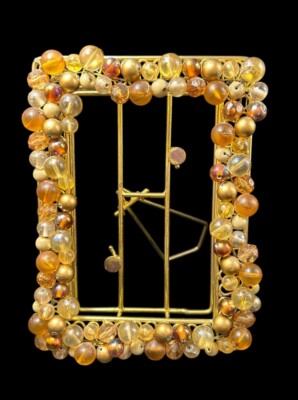 Vintage Gold Hand Beaded Hollywood Glam 4x6 Photo Frame Easel Tabletop