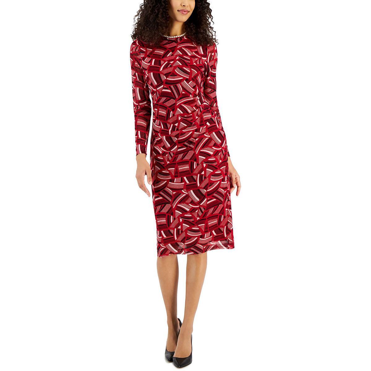 Kasper Womens Red Printed Pleated Midi Sheath Dress XS BHFO 6495