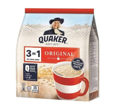 QUAKER 3 IN 1 OAT CEREAL DRINK ORIGINAL 15 SACHETS X 28 G (420G) BEST SELLER