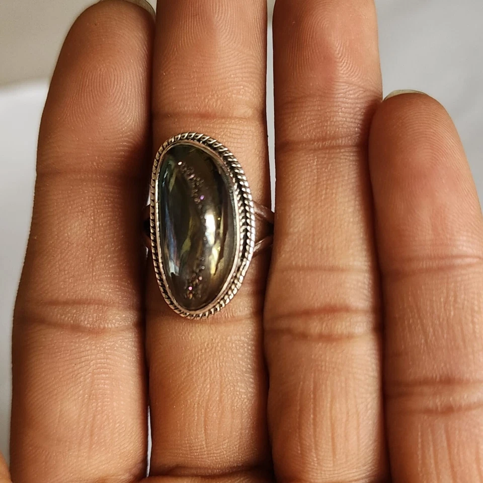 ANILLO DE JOYERÍA HECHO A MANO DE PLATA ESTERLINA SÓLIDA 925 PIEDRAS PRECIOSAS DRUZY DE TITANIO 3 A 12 Foto 4 de 4