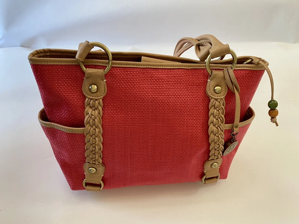 Giani Bernini Mujer Bolso de Mano Rojo Tostado Tejido Acento Trenzado con Logo Dije Cuentas Foto 3 de 4