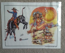 Tattoo Studio Shop Flash Single by Eric Iovino Cowboy Cowgirl Bull 11"X17" Print