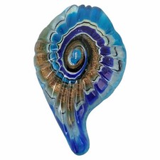 Art Glass Shell Shaped Textured Pendant Blue Swirl Ocean Sea 2 1/2" x 1 1/4"