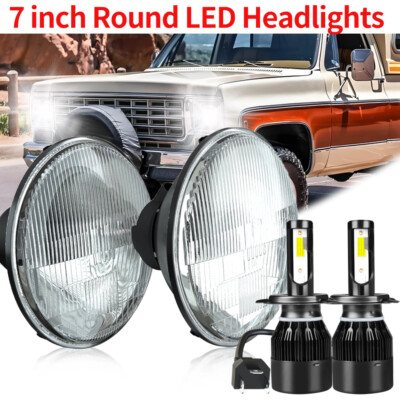 Pair For Chevy C10 K10 K20 K5 1975-1980 105W 7'' Round LED Headlights Hi/Lo Beam