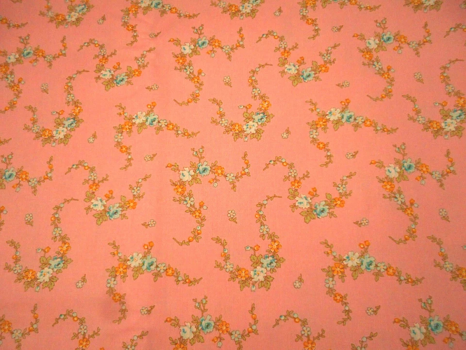 Tela Reproducción Años 30 1 Yarda Turquesa Amarillo Grn Floral Rosa Algodón Premium Foto 2 de 2