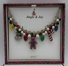 Christmas Charm Necklace Jingle & Joy Gingerbread Girl 18"+3" Snowman Lights New