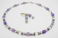 Schmuckset Halskette Ohrringe WüRfel Lila Glas Klar Ab Strass Farbig 423F