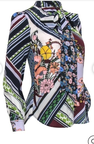 Tory Burch Homage Floral Patchwork Bow Blouse Print Silk Top Shirt Tie Neck 4 - Picture 10 of 14