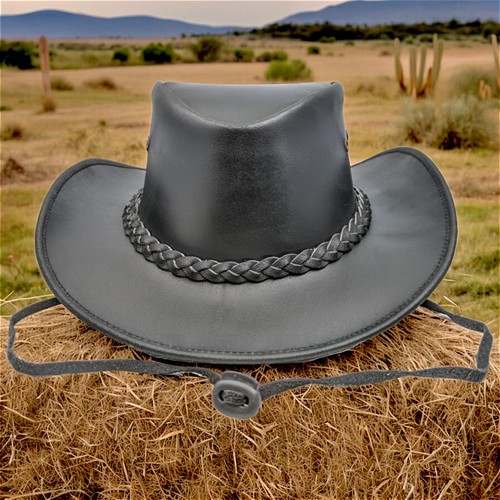 Men's Women's Cowboy Hat 100% Real Leather Australian Western Style Braided Band - Picture 2 of 9