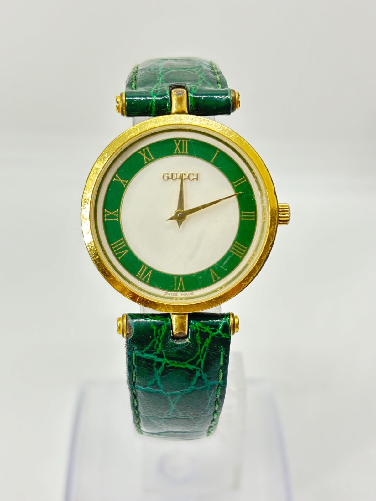 Gucci 2000M Shelly Line Green Lizard Quartz Watch Japan Used Working Exc+5