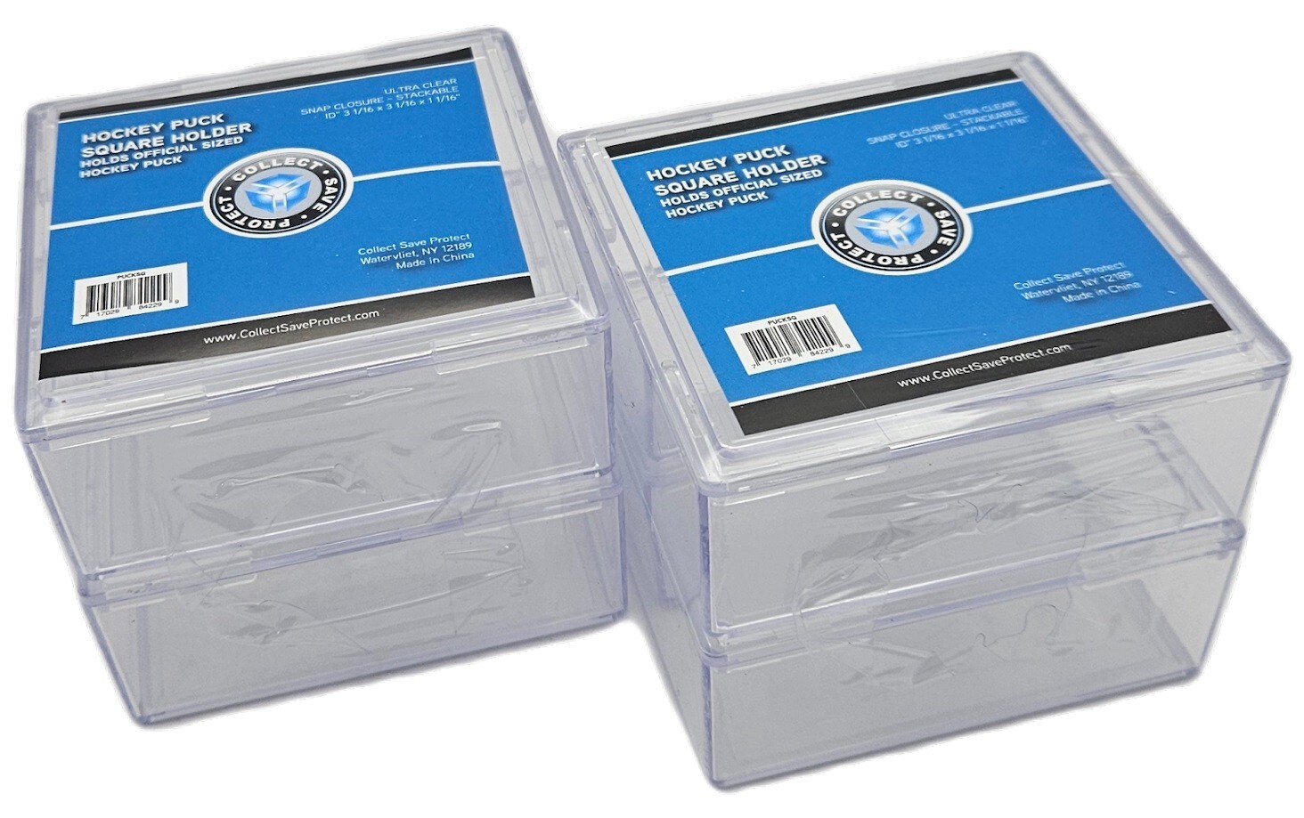 Stackable Puck Case (4-Count) CSP Hockey Puck Square Holder - Stackable Display Case (2 ...