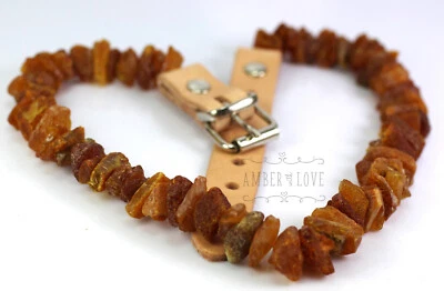 Baltic amber and leather clasp pet Dog Cat Collar UNPOLISHED natural RAW