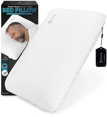 SNUGL Classic Memory Foam Bed Pillow for Neck and Shoulder Pain - White