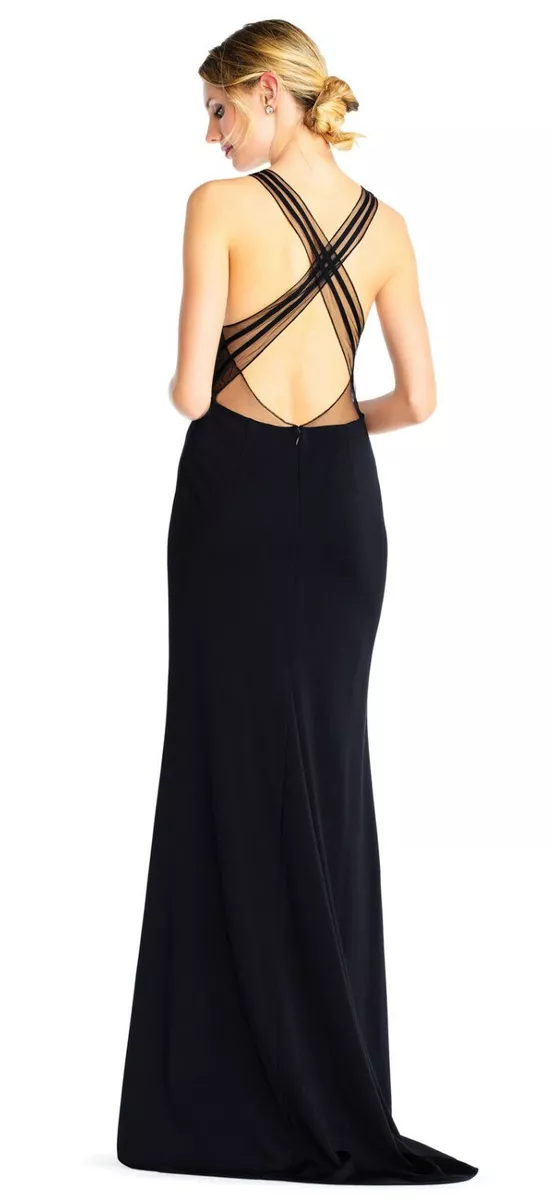 Adrianna Papell Lola Jersey Gown with Illusion Plunging Neckline