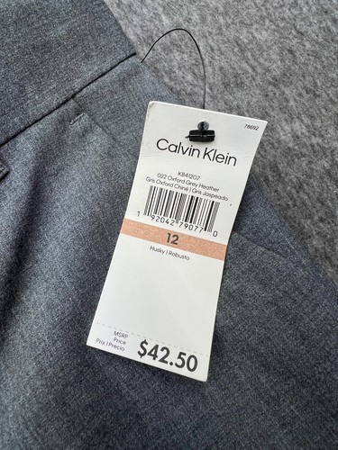 Calvin Klein Suit Pants Slim Fit Flat Front Stretch Husky Gray 12 - Picture 4 of 10