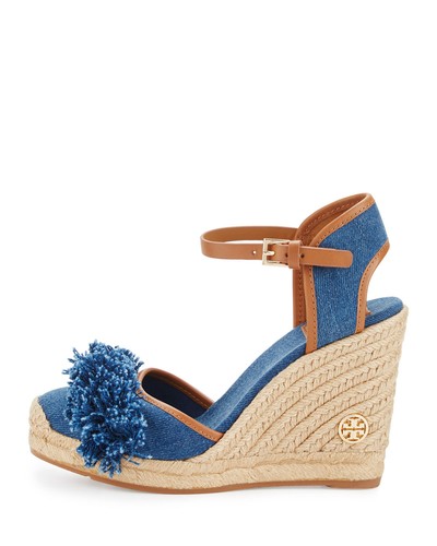 Tory Burch Shaw Fringe Espadrille Wedge Denim Blue size 10 ($250) New - Picture 5 of 6