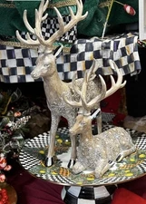 Mackenzie Childs Farmhouse Holiday Block Print Deer - Set Of 2- Nib