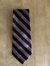 Men  s Joseph  Feiss International 100 Silk Tie Maroon/Silver/Black Striped 64"